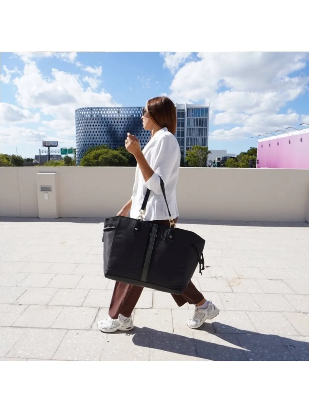 ELLE Luggage Eleganza 32L Weekender Tote Bag Black Travel Gray Stripe travel 🏖️